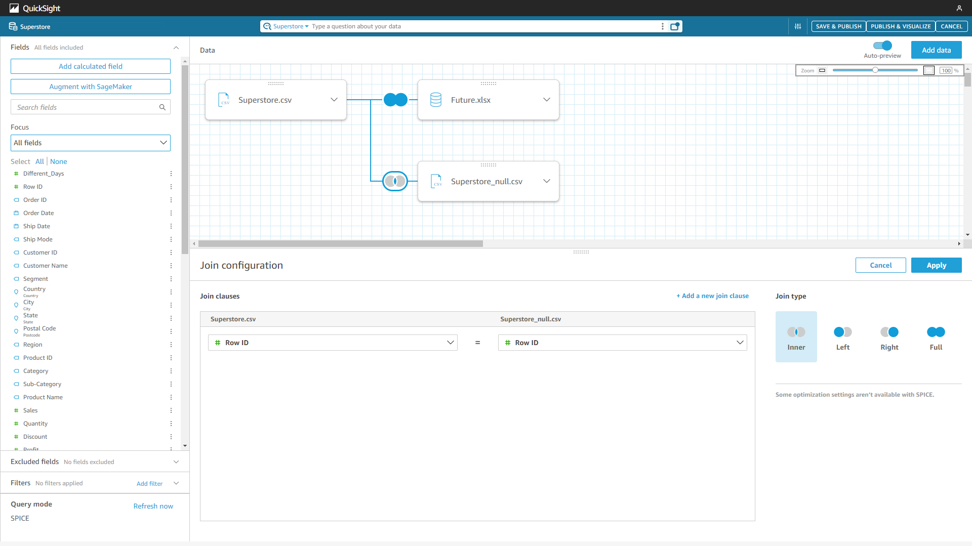 Figure 2-43 Join tables - Amazon QuickSight